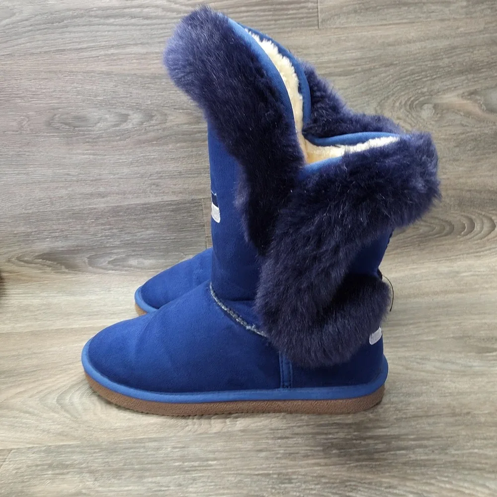Seattle Seahawks Winter Boots Womens‎ 10 Blue NFL Faux Suede Faux Fur Cozy Plush